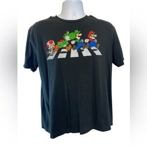 Super Mario Nintendo T-Shirt Men’s Black XL Abbey Road Beatles Spoof Luigi